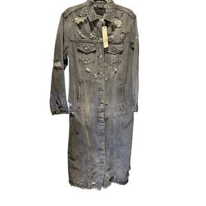 NWT Mustard Seed Distressed Denim Long Sleeve Button Front Shirt Dress Size M